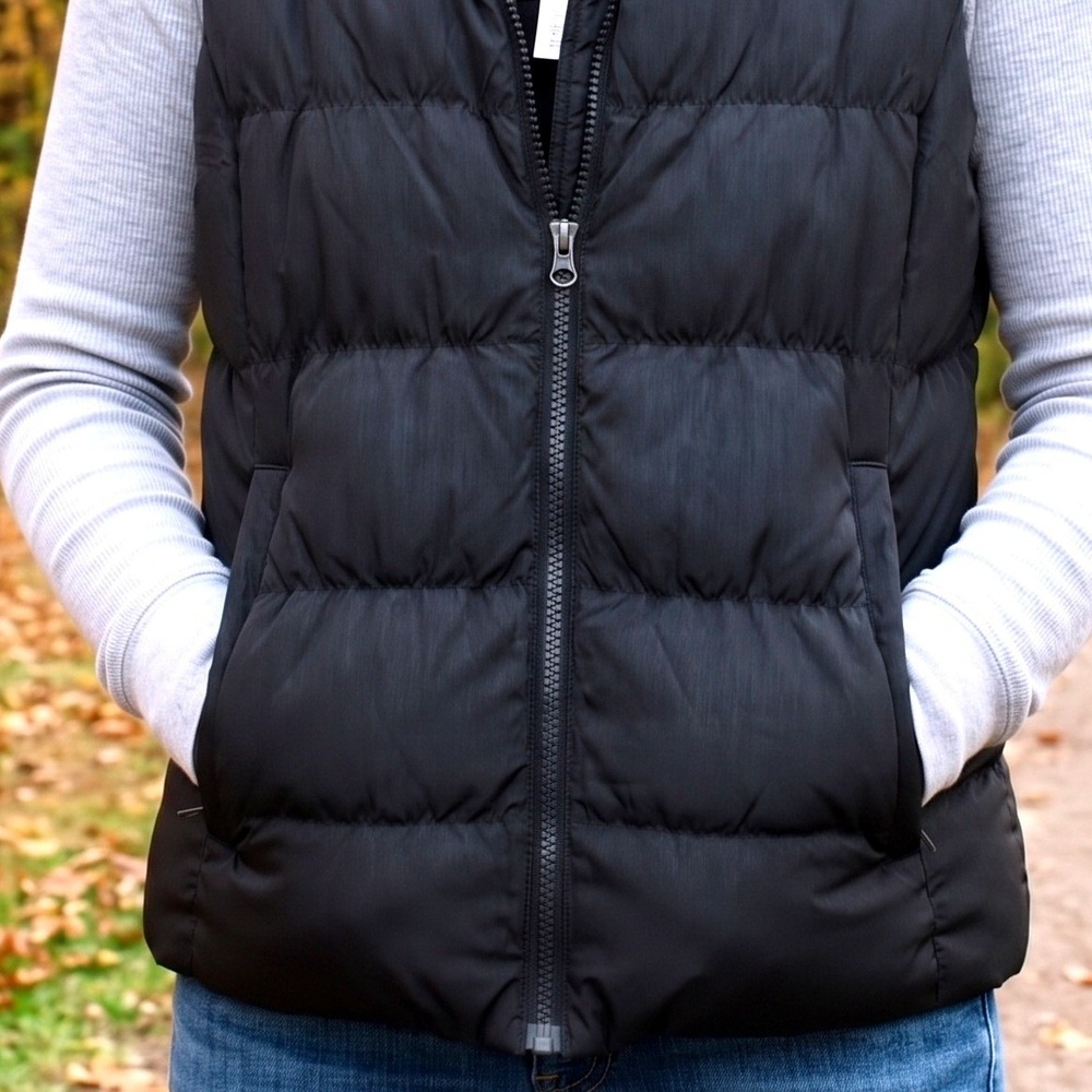 Eddie Bauer Premium Goose Down Puffer Vest Black Fleece Lined Collar Small